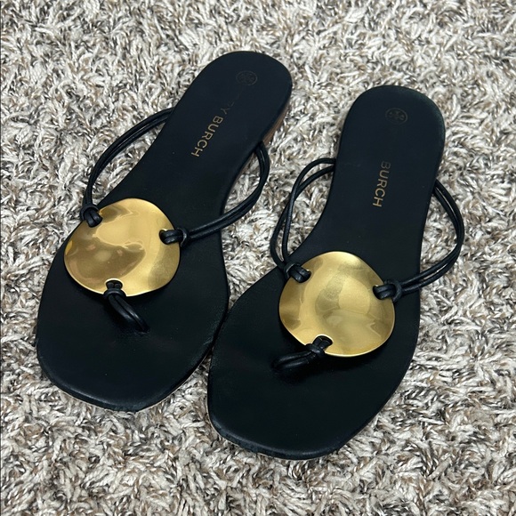 Tory Burch Shoes - Tory Burch “Patos” Black and Gold Sandals Sz 8 1/2